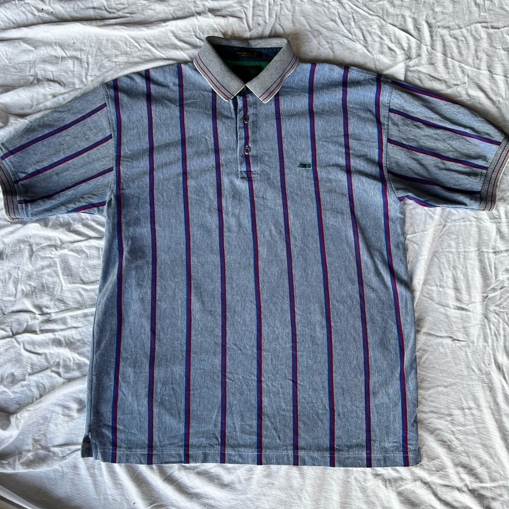 Alexander Julian Striped Polo Shirt - Blue and Purple 100%cotton